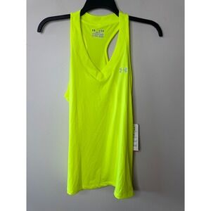 Under Armour HeatGear Neon Yellow V-Neck Racerback Tank Top XL